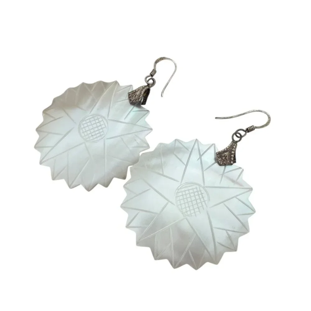 Mother of Pearl Large Dangling earrings 925 sterling 2